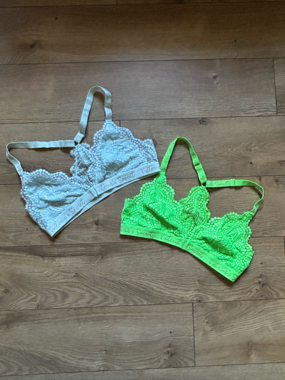 Victoria's Secret Lace Bralettes - Neon Green & Light Blue